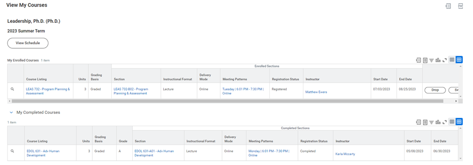 Student Schedule