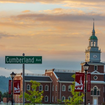 Sunset behind a campus building