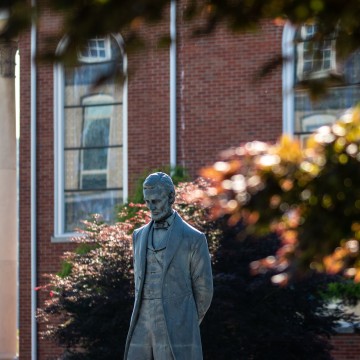 A bronze statue on campus