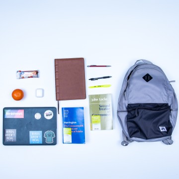 Everyday items found in a backpack