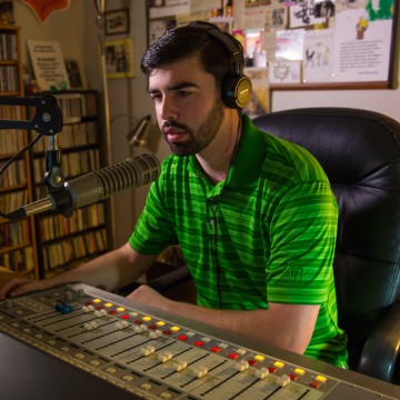 A student doing a podcast