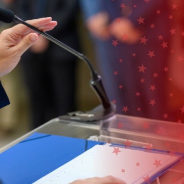 Political Science Student at Podium