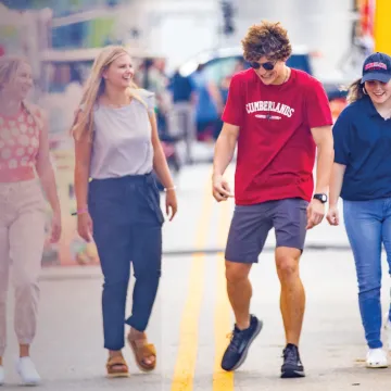 Students visit a festival in downtown Williamsburg.