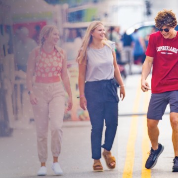 Students visit a festival in downtown Williamsburg.