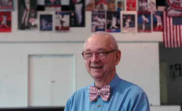 Dr. John Broome inside his classroom. 
