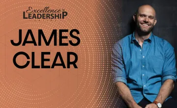 A graphic with an image of author James Clear depicting the date for the annual Leadership event. 