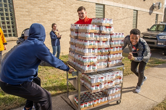 Students helping with the annual food drive