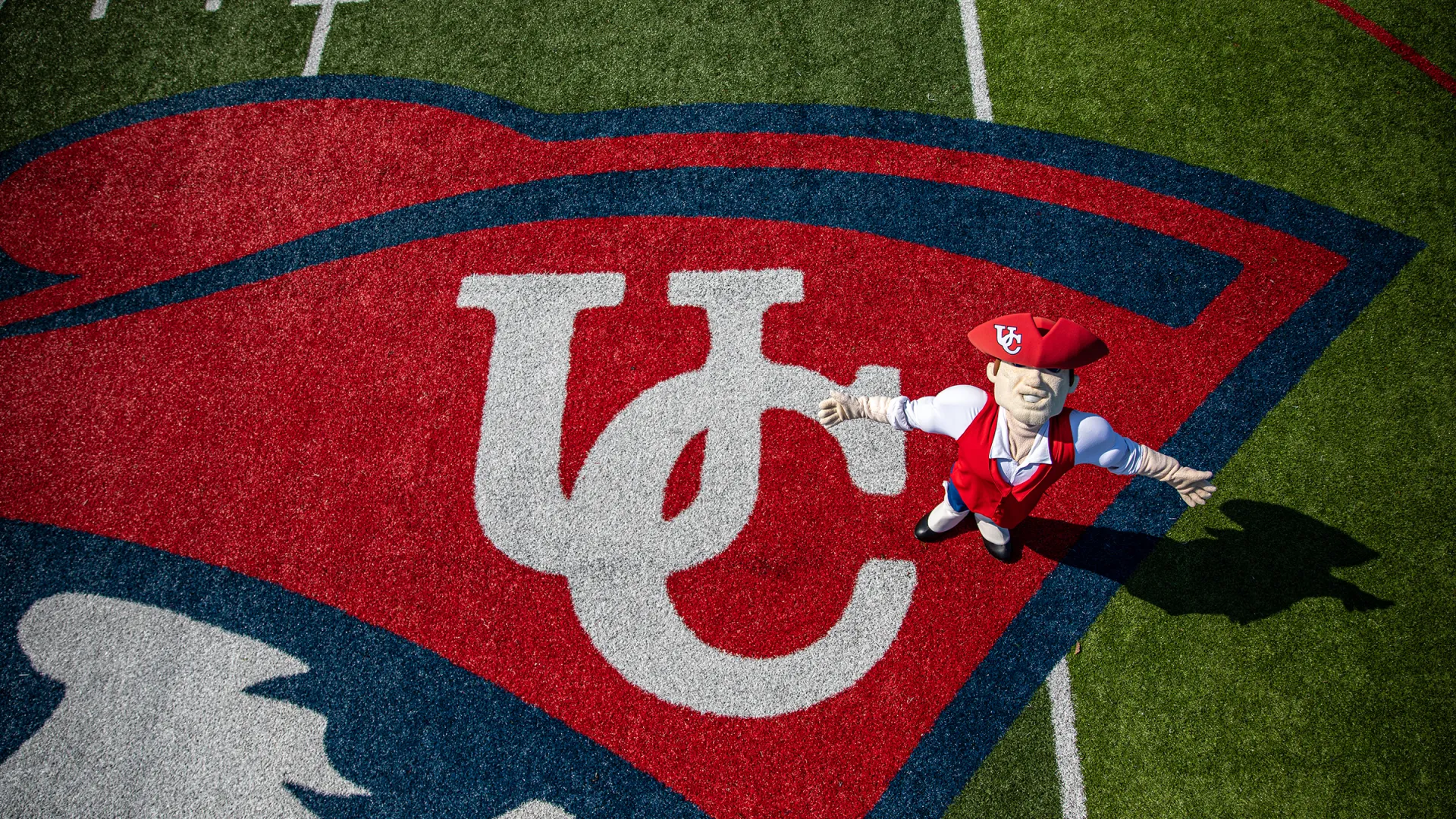 Patriot Pete on the football field. 