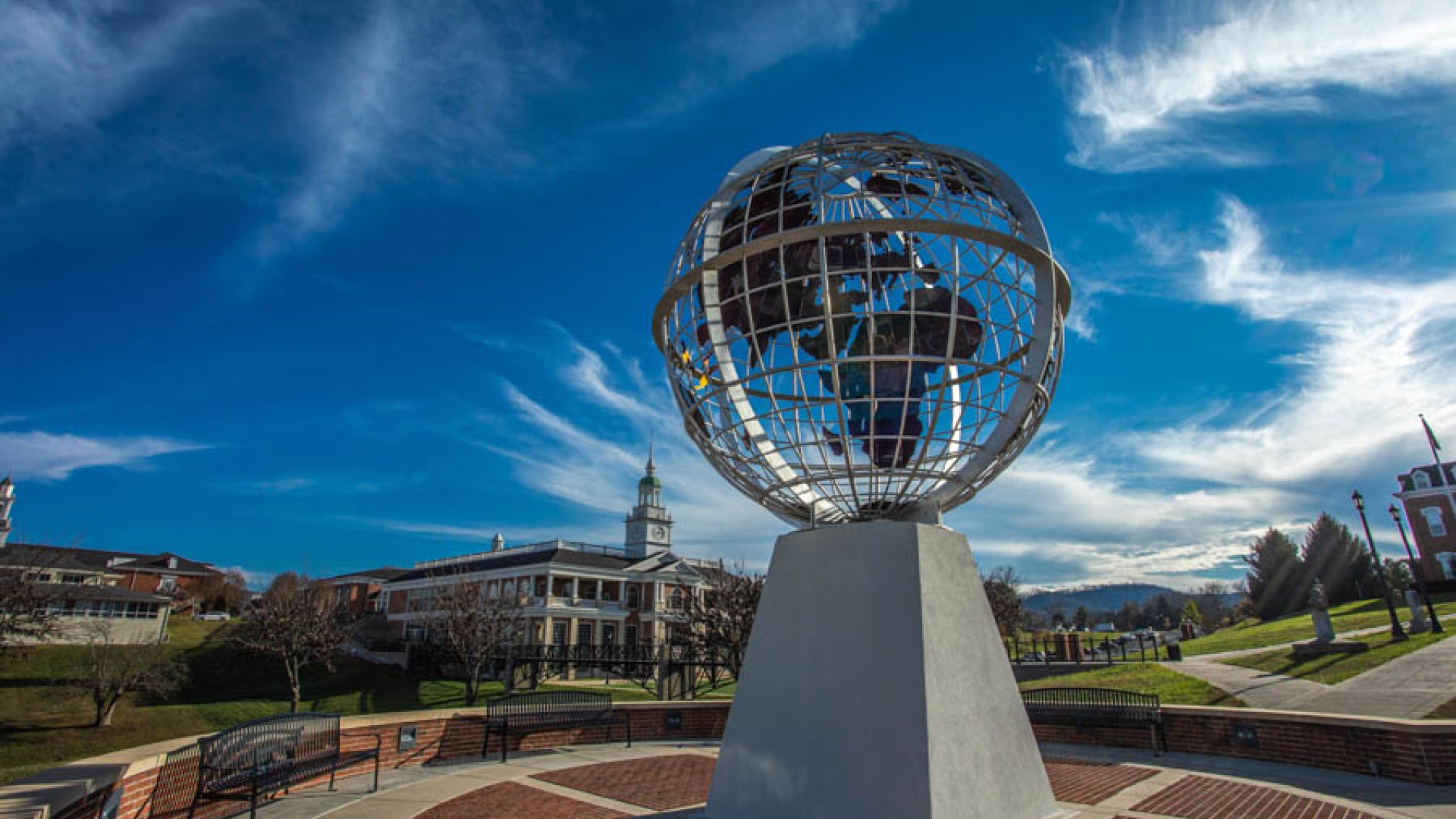 Globe statue on campus