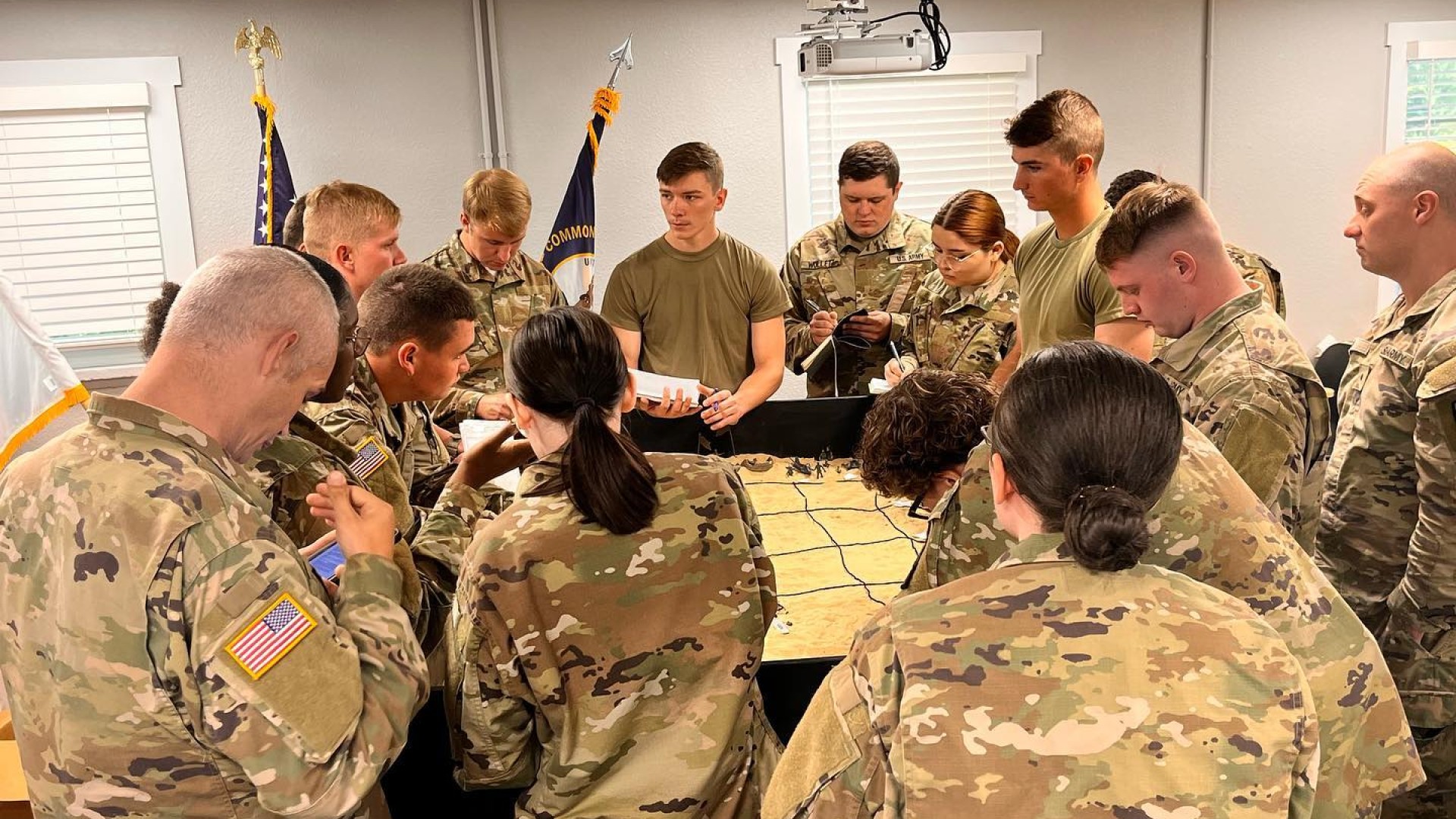 ROTC students coordinate a training inside the command center