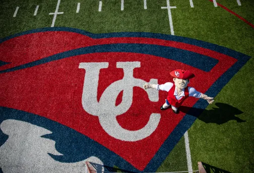 Patriot Pete on the football field. 