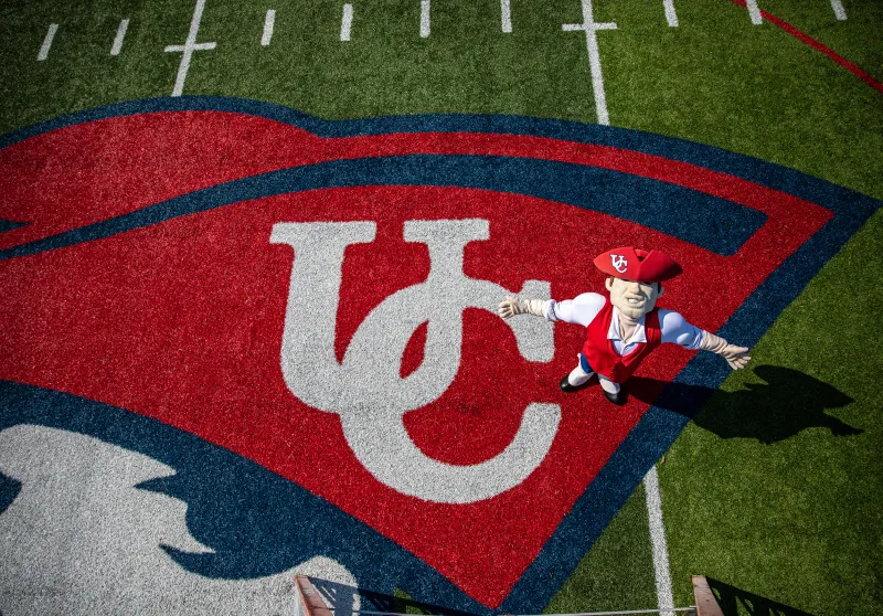 Patriot Pete on the football field. 