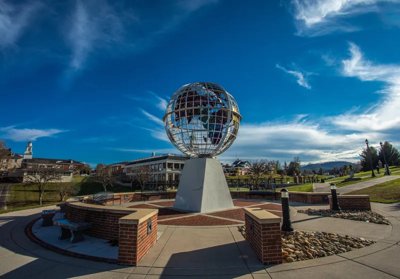 The globe statue on the campus of Cumberlands. 