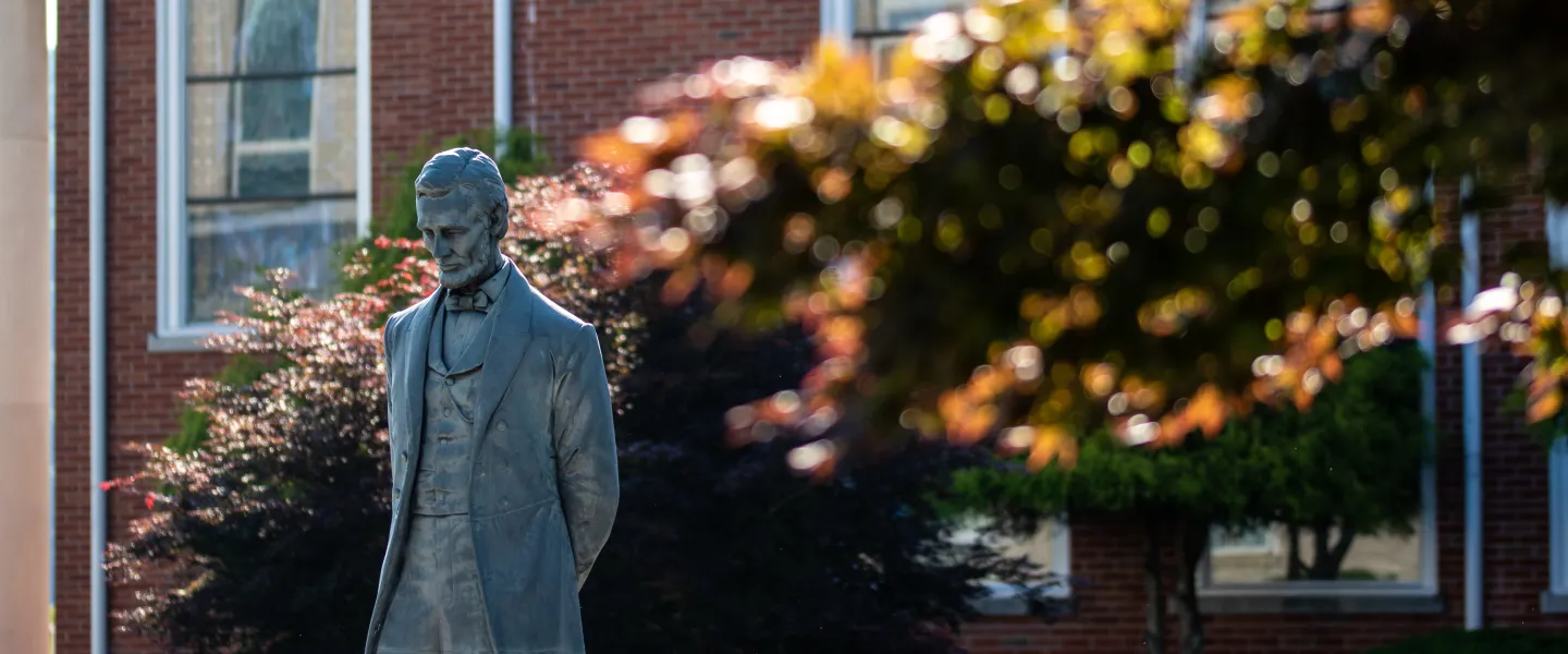 A bronze statue on campus