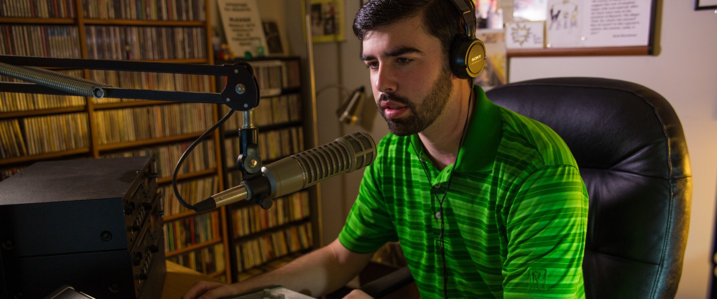 A student doing a podcast