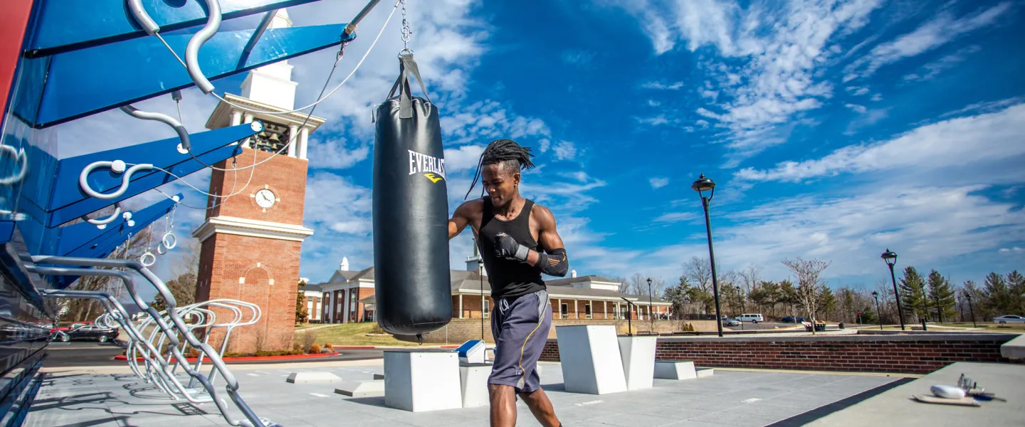 Working out on a punching bag