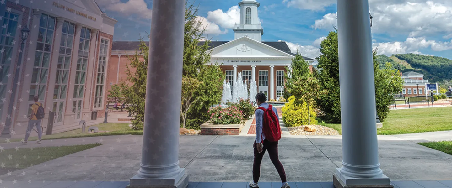 A student walks out of Grace Crum Rollins. 