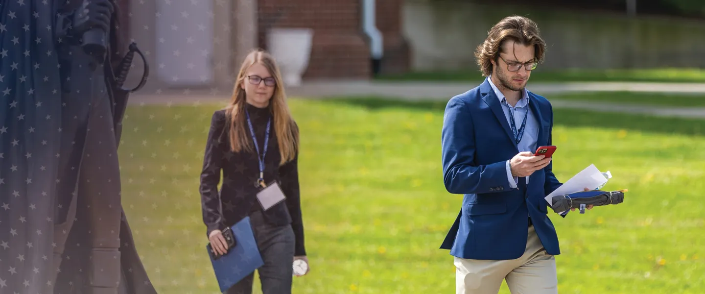 Students leave the business forum annual event. 