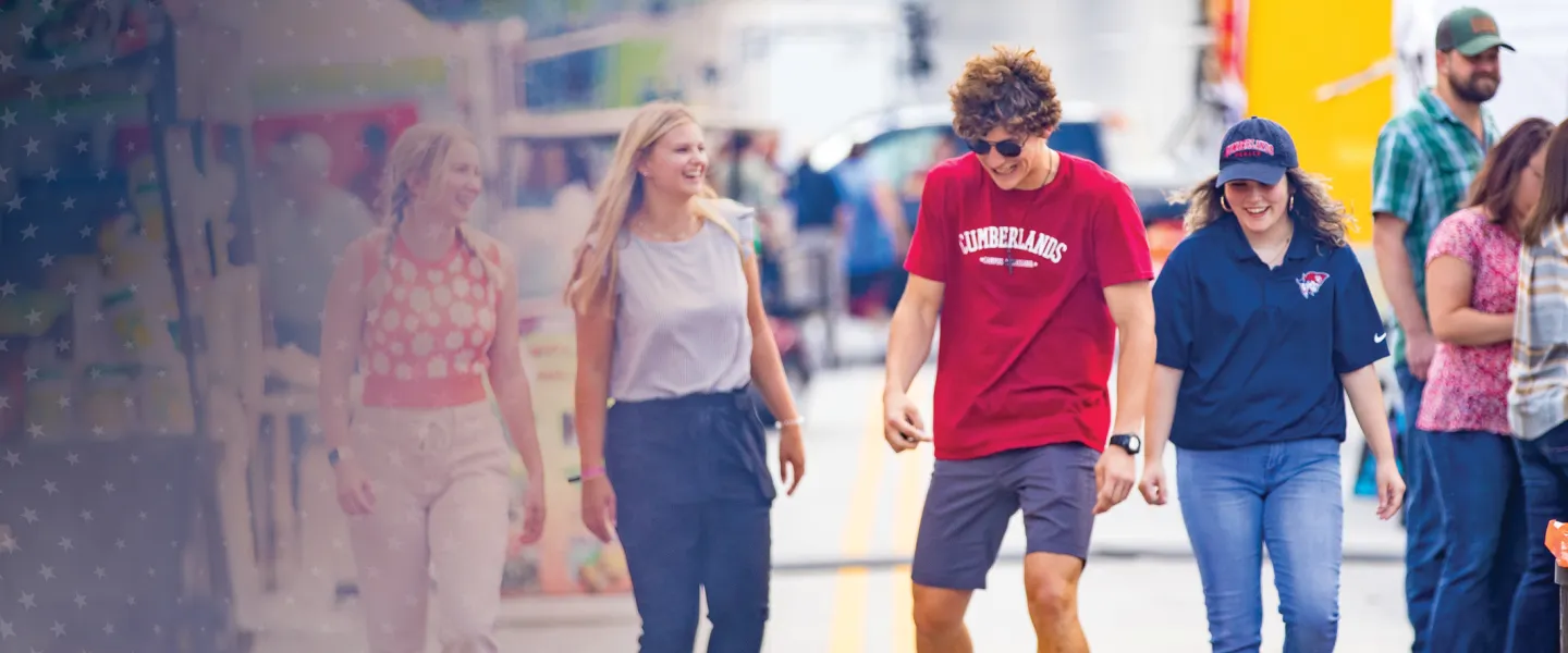 Students visit a festival in downtown Williamsburg.