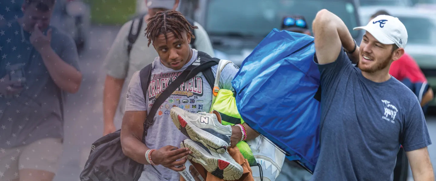 Student-athletes moving into the dorms during move-in day.