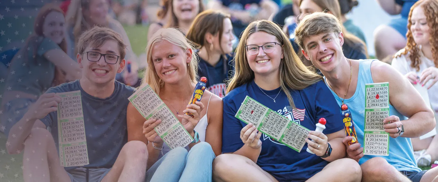 Students hang out at a campus BINGO event. 