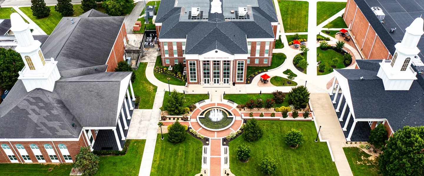 An aerial view of the campus quad. 