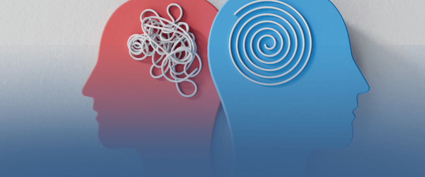 Two Heads Illustrating Different States of Mind