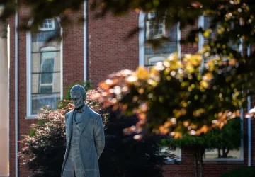 A bronze statue on campus