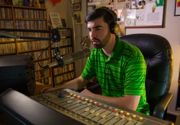 A student doing a podcast