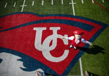 Patriot Pete on the football field. 