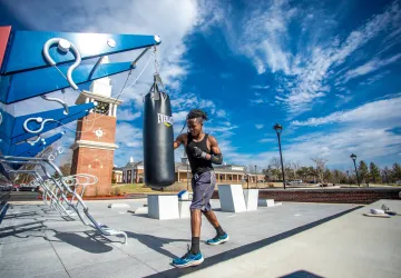 Working out on a punching bag