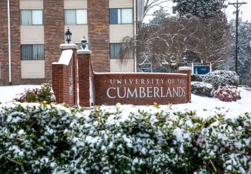 "University of the Cumberlands" on a brick wall in snow