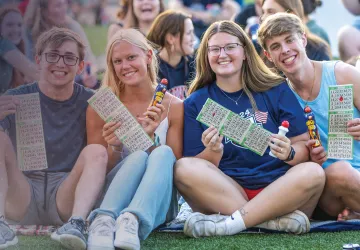 Students hang out at a campus BINGO event. 