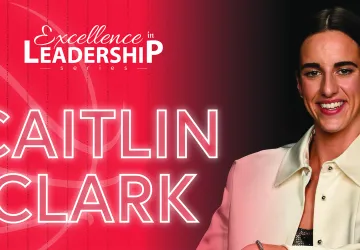 A graphic depicting Caitlin Clark as the 2025 leadership event speaker. 