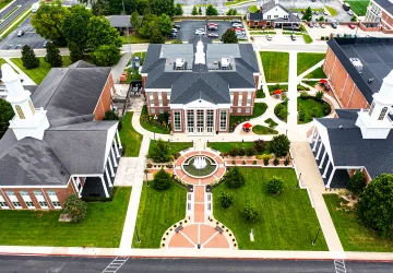 An aerial view of the campus quad. 