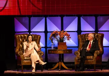 Caitlin Clark speaks during the 2025 Excellence in Leadership event. 
