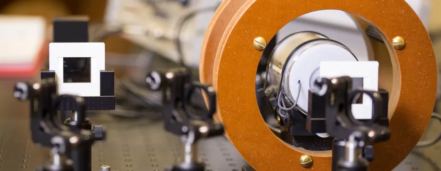 Physics equipment is showed sitting on a table 