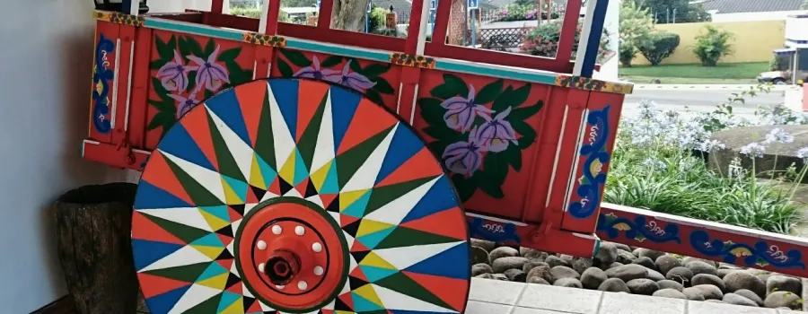 A Spanish cart sitting outside. 
