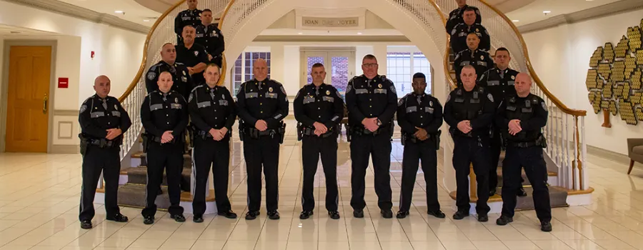 Police officers standing in line