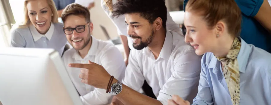 Businessman leading group through discussion