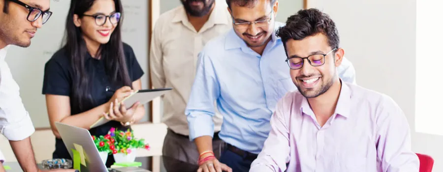 group of business people around a table