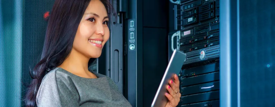 woman standing in computer room