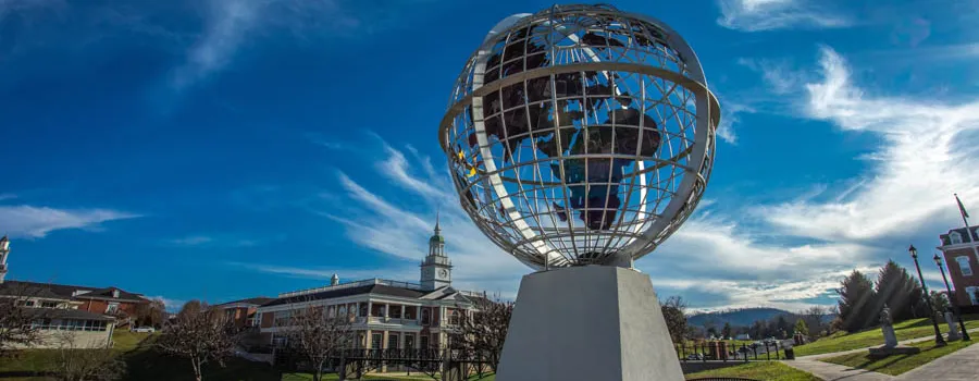 Globe statue on campus