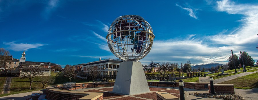 The globe statue on the campus of Cumberlands. 