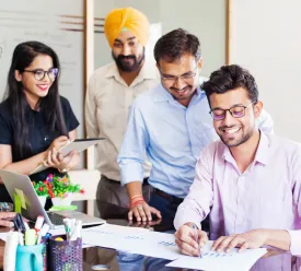 group of business people around a table