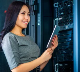 woman standing in computer room