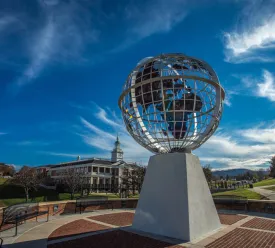 Globe statue on campus