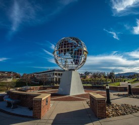 The globe statue on the campus of Cumberlands. 