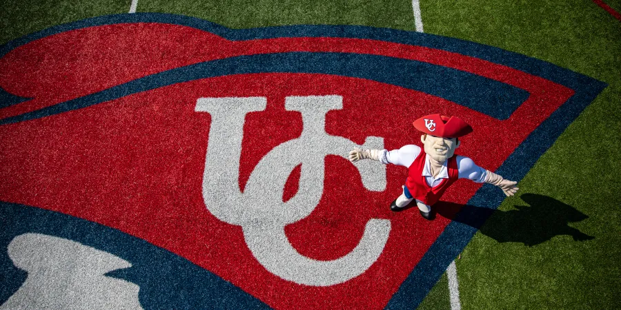 Patriot Pete on the football field. 