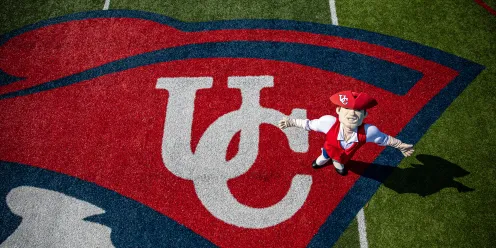 Patriot Pete on the football field. 